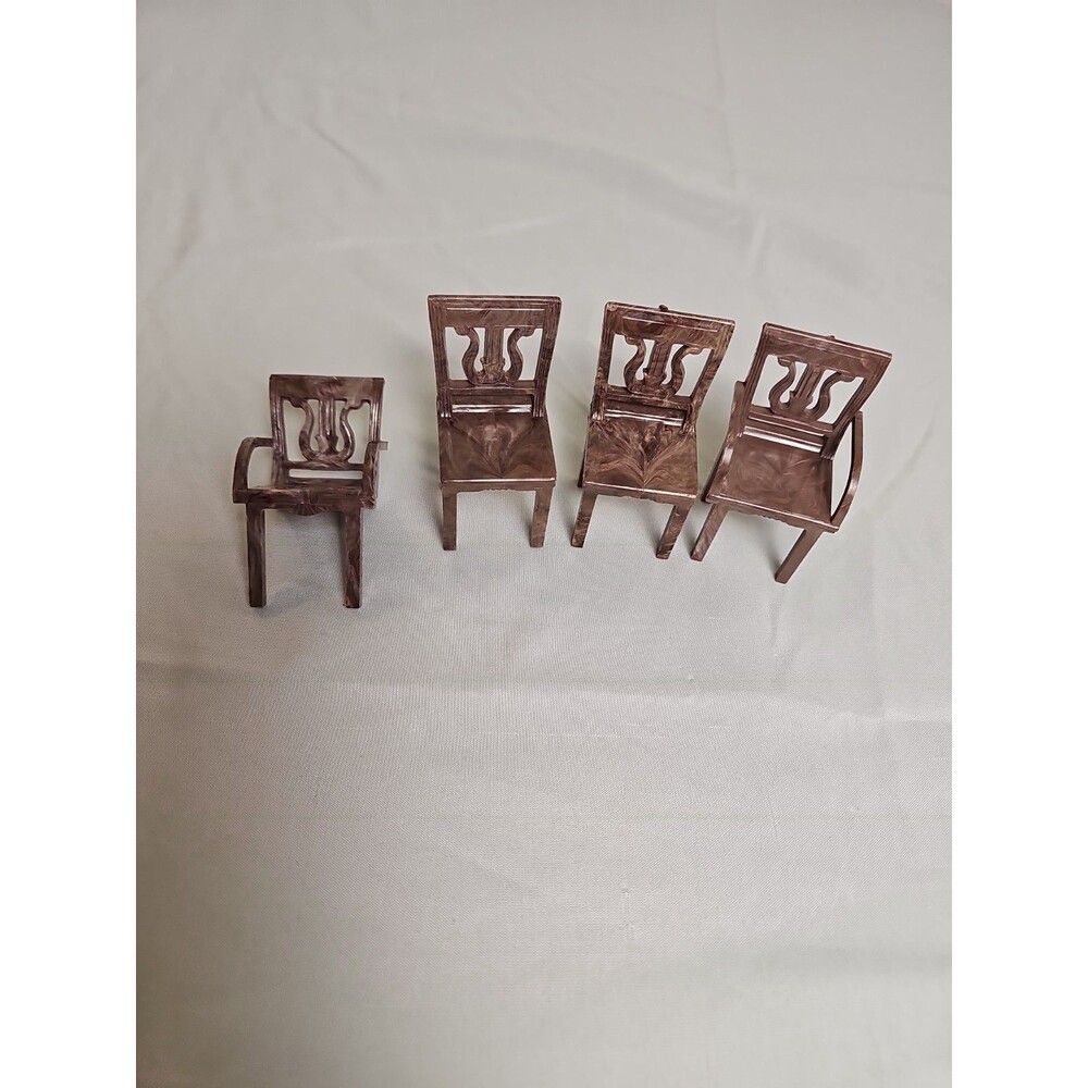 Vintage Plasco Dollhouse Chairs Set of 4 Marbled Brown Plastic Furniture READ